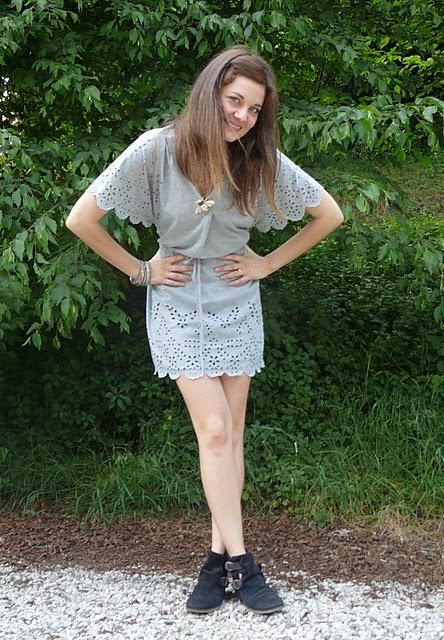 Laser Cut Light Grey Dress