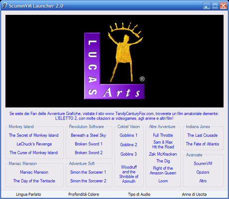 ScummVM launcher e LucasArts