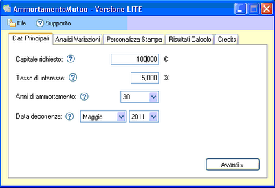 AmmortamentoMutuo Lite: il software gratuito per simulare piani di ammortamento, di rimborso e variazione tasso