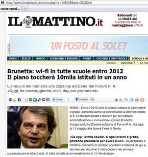 La pericolosa tecnologia wi fi in tutte le scuole entro il 2012 -  Brunetta specifica che il suo sogno è installarlo in tutte le scuole elementari