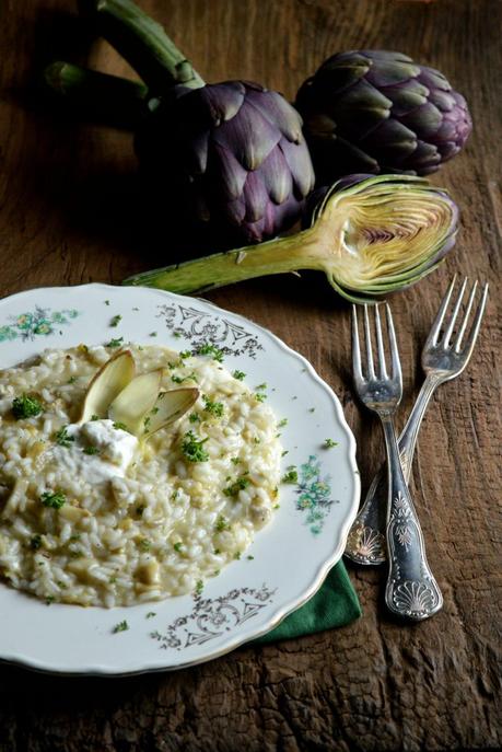 Risotto ai carciofi e crescenza con gambi e scarti al pepe nero Risotto ai carciofi e crescenza con gambi e scarti al pepe nero