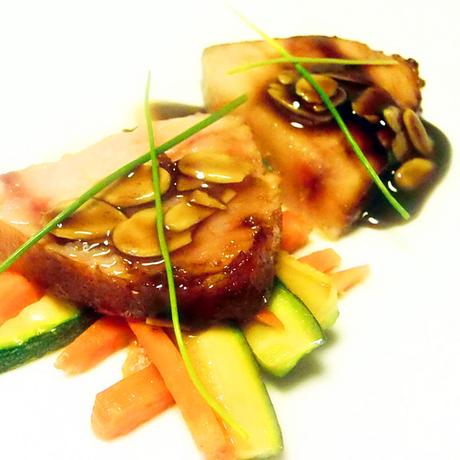 |⇨ Pesce spada glassato al miele di zagara di arancio, su verdure in agrodolce miele