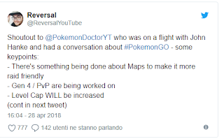 Pokèmon Go: in arrivo PVP, aumento level cap e Pokemon di quarta gen. Pokèmon Go: in arrivo PVP, aumento level cap e Pokemon di quarta gen.