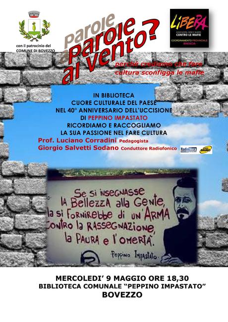 LIBERA, convegno a Bovezzo: “Parole al vento?”, 9 maggio 2018 ore 18:30 LIBERA, convegno PAROLE AL VENTO