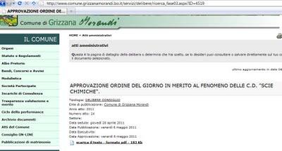 Il comune di Grizzana Morandi si preoccupa delle scie chimiche ed approva all'unanimità al riguardo una chiara mozione di denuncia del fenomeno