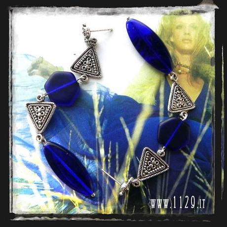 MBTRIA orecchini blu vetro blue glass handmade earrings 1129