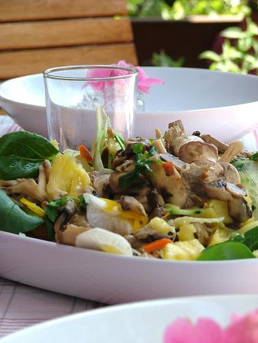 mushroom and pineapple salad with toasted parsley and bread crumbs- insalata di funghi e ananas con prezzemolo e crostini di pane tostato