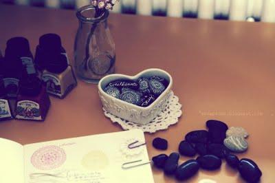 Time Machine: March, African beach pebbles and Indian ink