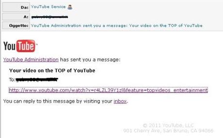 Spam da un finto Youtube Service: attenzione!