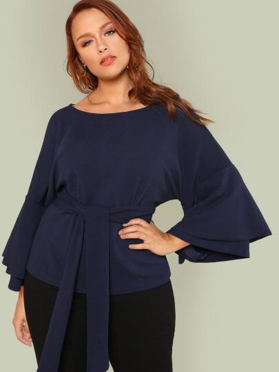Casual look Shein Top a vita alta con cravatta a campana