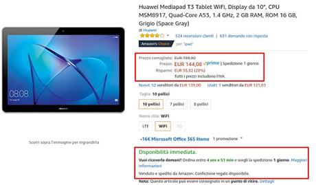 Offerta Amazon: Huawei Mediapad T3 10 WiFi a 144 euro venduto e spedito da Amazon Offerta Amazon: Huawei Mediapad T3 10 WiFi a 144 euro venduto e spedito da Amazon