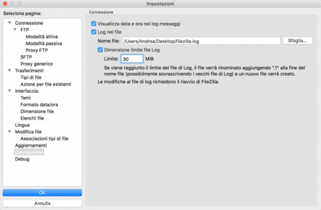 Controllare file di log di Filezilla Controllare file di log di Filezilla