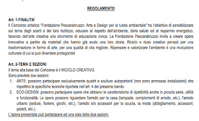 ARTE E DESIGN PER LA TUTELA AMBIENTALE- CONCORSO ARTISTICO FONDAZIONE PESCARABRUZZO ARTE E DESIGN PER LA TUTELA AMBIENTALE- CONCORSO ARTISTICO FONDAZIONE PESCARABRUZZO