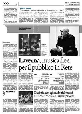 IL GAZZETTINO edizione di Padova del 2 giugno 2010: Intervista alla Laverna Net Label Crew a cura di Caterina Cisotto