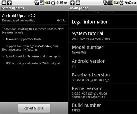 Android Froyo 2.2 disponibile per Nexus One