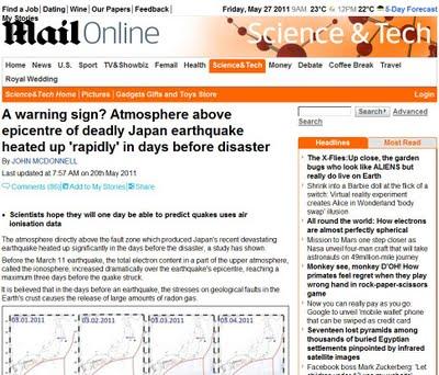 Gli scienziati dicono che l'atmosfera sopra l'epicentro del terremoto giapponese si scaldò 'rapidamente' giorni prima del disastro