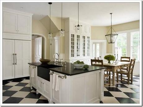 eric_roth_kitchen_white_traditional_cabinets_check_checkered_tile_floor_black_granite_countertops_lantern_pendant_light_chandelier_farmhouse_table-1