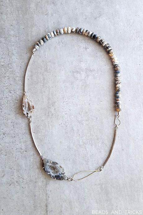 collana in argento, quarzo dendritico e agata grezza collana in argento, quarzo dendritico e agata grezza