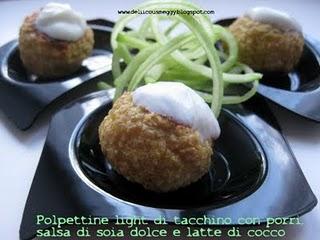 Polpettine light di tachino con porri, salsa di soia dolce e latte di cocco