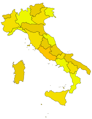 Carte d'Italie avec les régions sans les noms
