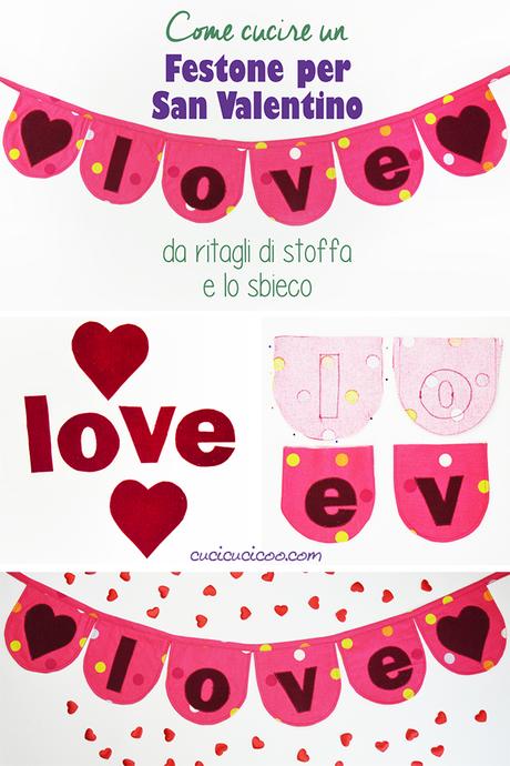 Come cucire un festone per San Valentino Che bello! Come cucire un festone per San Valentino con ritagli e lo sbieco. Ottima decorazione handmade che esprime l’amore ai tuoi cari il 14 febbraio o ogni giorno! #sanvalentino #decorazionisanvalentino #sanvalentinofaidate