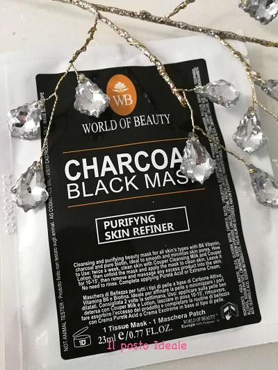 World of Beauty: maschera in tessuto Charcoal Black Mask World of Beauty: maschera in tessuto Charcoal Black Mask