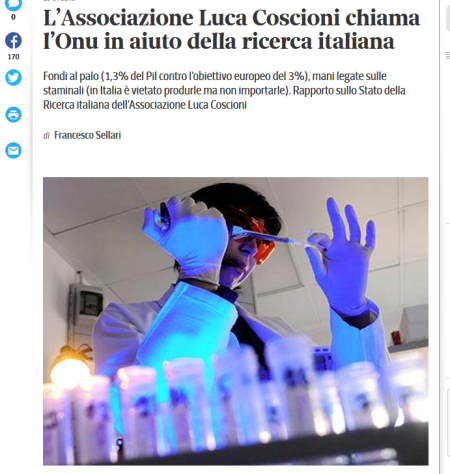 L’Associazione Luca Coscioni chiama l’Onu in aiuto della ricerca italiana L’Associazione Luca Coscioni chiama l’Onu in aiuto della ricerca italiana