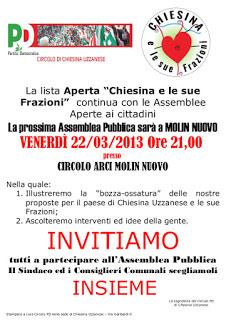 Proseguono le assemblee pubbliche della lista Chiesina Uzzanese e le sue frazioni. Venerdì 22 marzo appuntamento a Molin Nuovo alle 21:00. Proseguono le assemblee pubbliche della lista Chiesina Uzzanese e le sue frazioni. Venerdì 22 marzo appuntamento a Molin Nuovo alle 21:00.