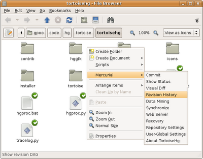 Mercurial software multipiattaforma di controllo di versione nasce come programma da linea di comando a cui sono state aggiunte estensioni con GUI.