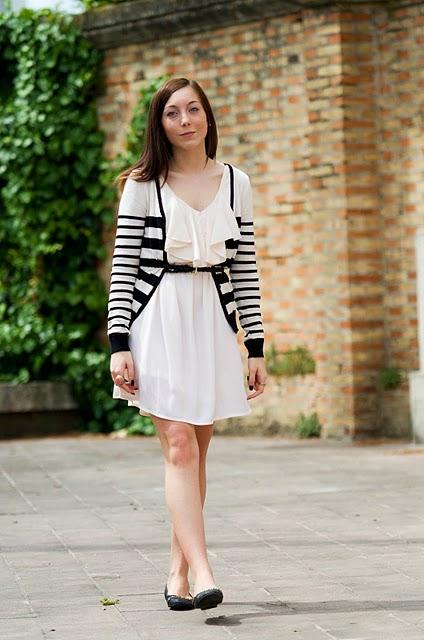 OUTFIT : WHITE DRESS+STRIPED CARDIGAN