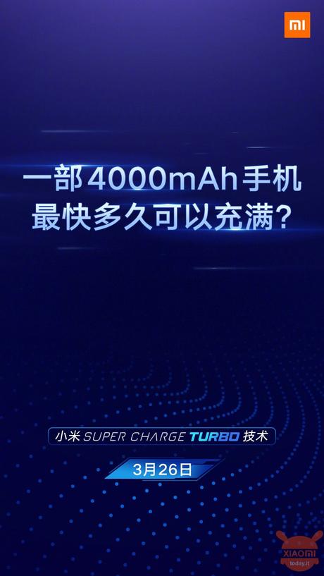 Xiaomi Super Charge Turbo, la ricarica a 100W verrà presentata domani Xiaomi super charge turbo 100W