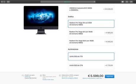 L’iMac Pro può essere configurato con 256GB di RAM ma solo in fase di ordine L’iMac Pro può essere configurato con 256GB di RAM ma solo in fase di ordine