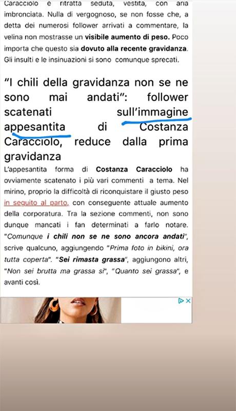 Costanza Carcciolo sbotta su Instagram sui suoi “chili in più” Costanza Carcciolo sbotta su Instagram sui suoi “chili in più”