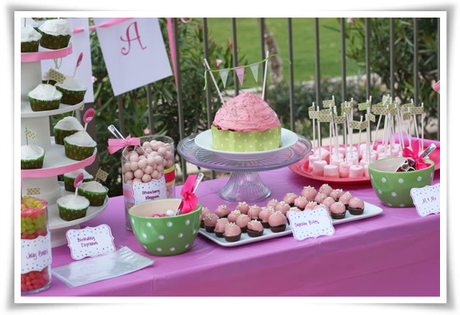A cupcake theme in pink and green...