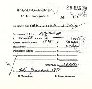 Receipt for membership of Silvio Berlusconi to...