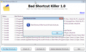 Eliminiare collegamenti non validi dal desktop e dal menu start – Bad Shortcut Killer