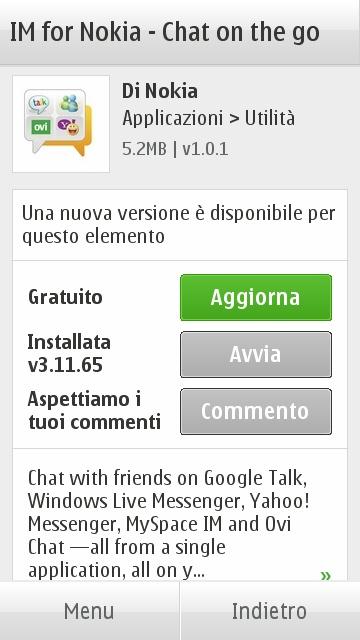 Aggiornamento per IM for Nokia su Ovi Store