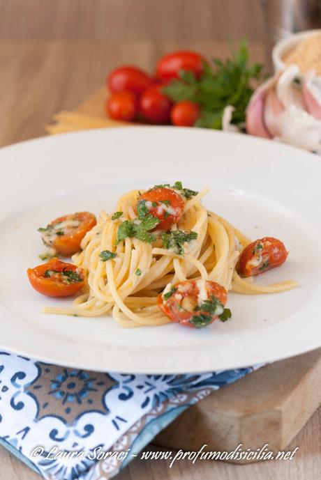 Spaghetti alla Carrettiera con Pomodorini Grigliati Spaghetti alla Carrettiera Sicilia