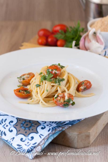 Spaghetti alla Carrettiera con Pomodorini Grigliati Spaghetti con pomodori grigliati