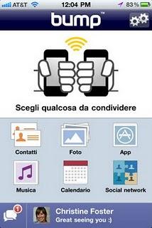 La condivisione tra amici con l'app Bump.