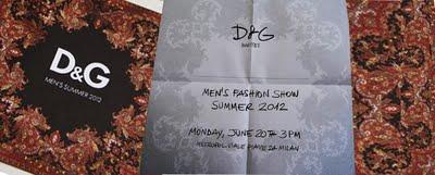 D&G; Menswear Fashion Show p/e 2012 Invitation