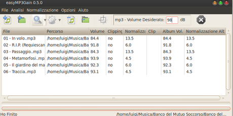 EasyMP3Gain ottimo tool per normalizzare il volume dei nostri brani musicali.