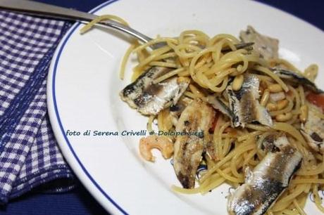 SPAGHETTI ALLE SARDE CON GAMBERETTINI E POMODORI CUORE DI BUE di Dolcipensieri