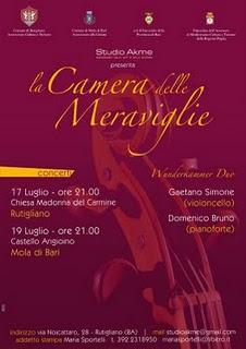 RUTIGLIANO (BA) - LA CAMERA DELLE MERAVIGLIE - Domenica 17 luglio, ore 21, nella Chiesa del Carmine, Gaetano Simone e Domenico Bruno in concerto
