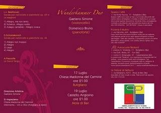 RUTIGLIANO (BA) - LA CAMERA DELLE MERAVIGLIE - Domenica 17 luglio, ore 21, nella Chiesa del Carmine, Gaetano Simone e Domenico Bruno in concerto