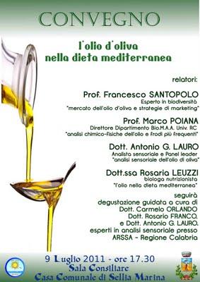 L'olio d'oliva nella dieta mediterranea: se ne discuterà a Sellia Marina.