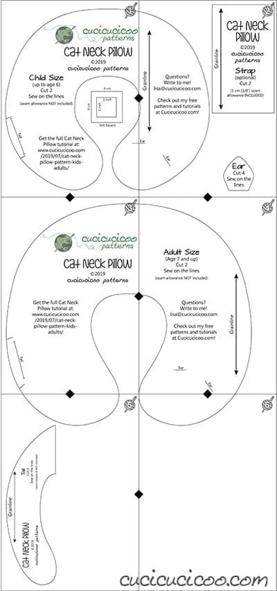 Cuscino cervicale a forma di gatto – cartamodello gratuito Se adori i gatti, scarica subito il cartamodello gratis per cucire un cuscino cervicale a forma di gatto, con orecchie, coda, occhi, naso e baffi ricamati! Perfetto per viaggiare con tutta la famiglia! #cuscinogatto #cuscinofaidate #cucitocreativo