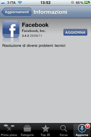 Aggiornamento per Facebook per iPhone arrivando alla versione 3.4.3