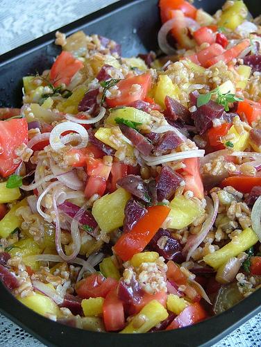 spelt with bresola and pineapple-farro freddo con bresola e ananas