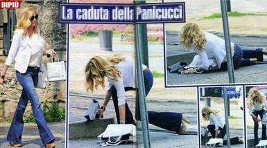 Federica Panicucci cade sui binari e le ginocchia si sbuccia